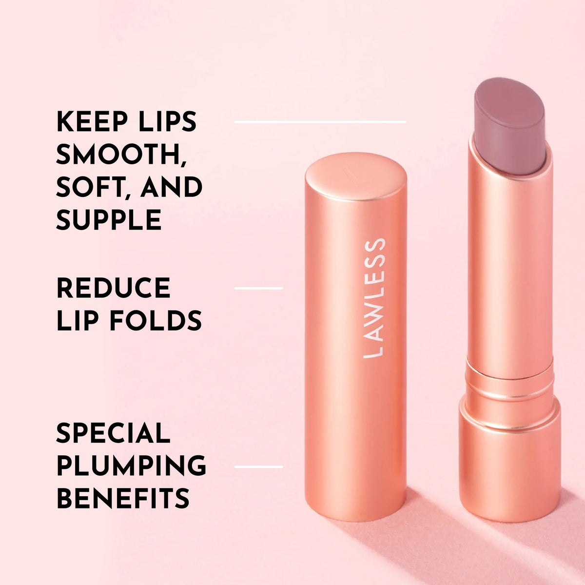 LAWLESS balm applied on lips demonstrating tint and plumping benefit