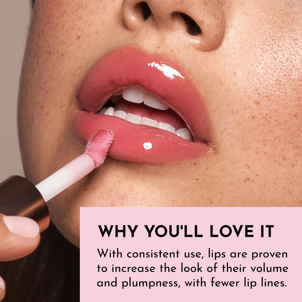 LAWLESS gloss layered over lipstick demonstrating added glass-like shine