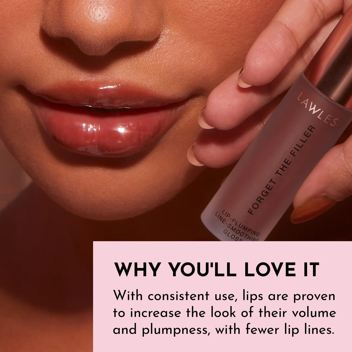 LAWLESS ingredient panel showcasing peptide and hyaluronic components benefit