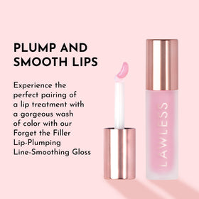 Lawless gloss layered over matte lipstick showing added shine and dimension