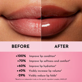 LAWLESS lip swatch on model showing maple brown color and plumping look benefit
