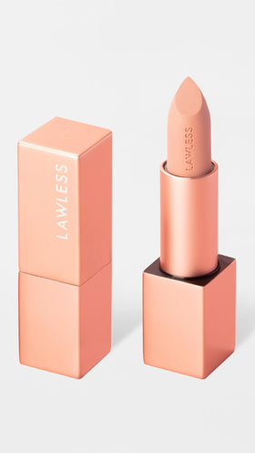 Lawless lipstick tube closed showcasing compact design and easy application benefit