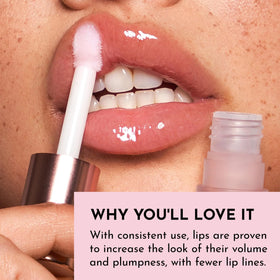 LAWLESS gloss applied on lips showing subtle rosy tint and fuller-looking lip benefit