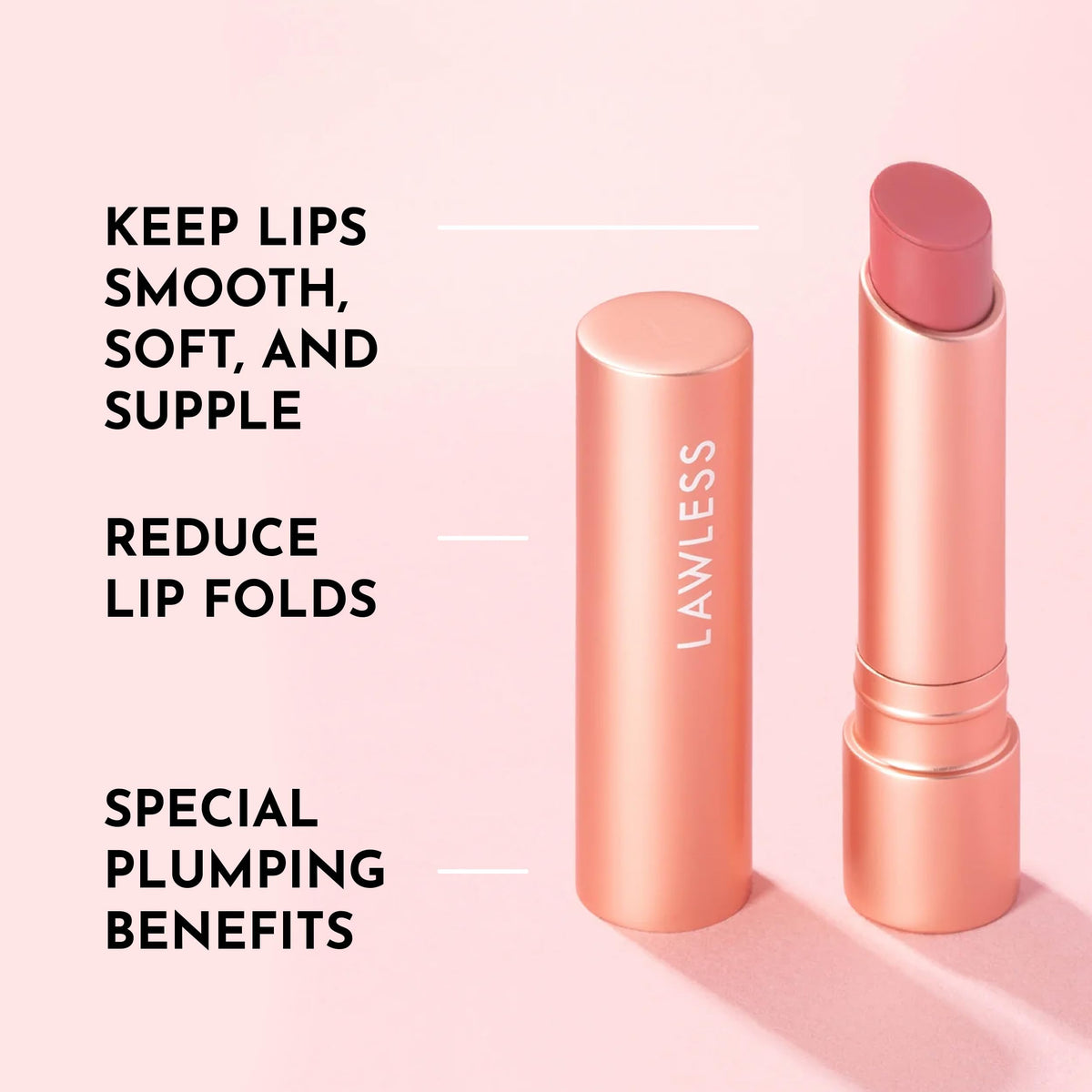 Lawless Posey application on lips demonstrating rosy tint and plumping effect