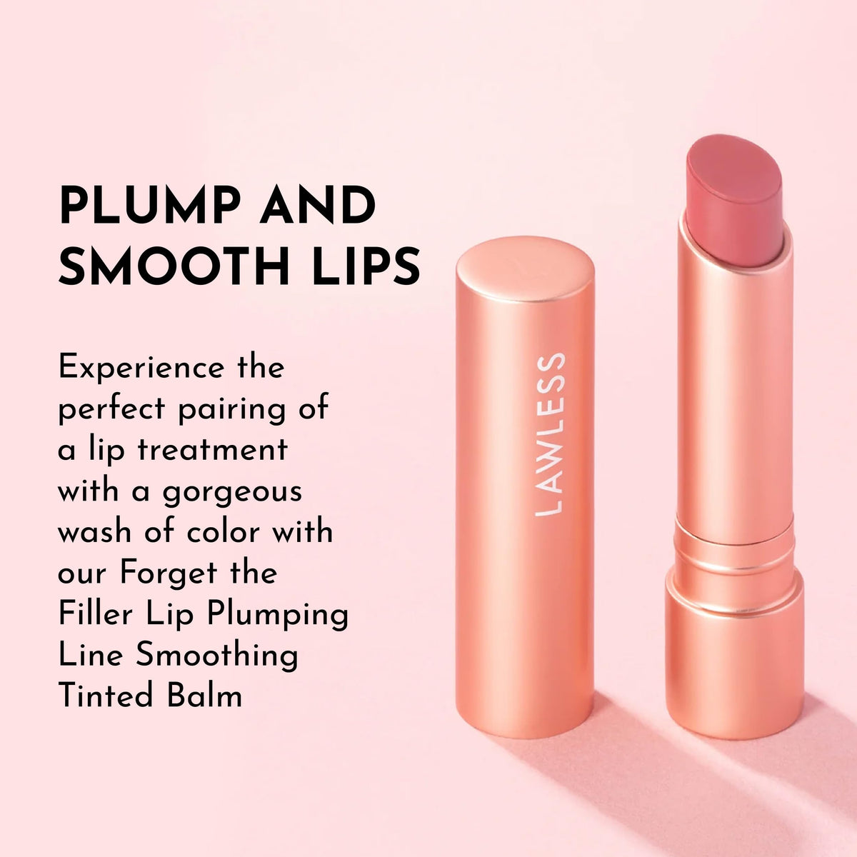 Lawless Posey layered over lipstick showing added shine and fuller lip appearance