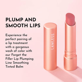 Lawless Posey layered over lipstick showing added shine and fuller lip appearance