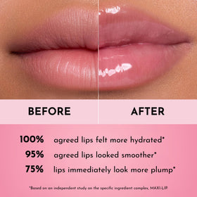 Lawless lip swatch on model showing strawberry tint and plumping effect