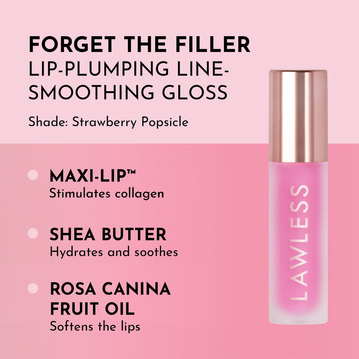 Lawless gloss open with wand visible demonstrating smooth applicator and control