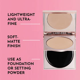 LAWLESS close-up of ultra-fine powder texture illustrating smooth blur benefit