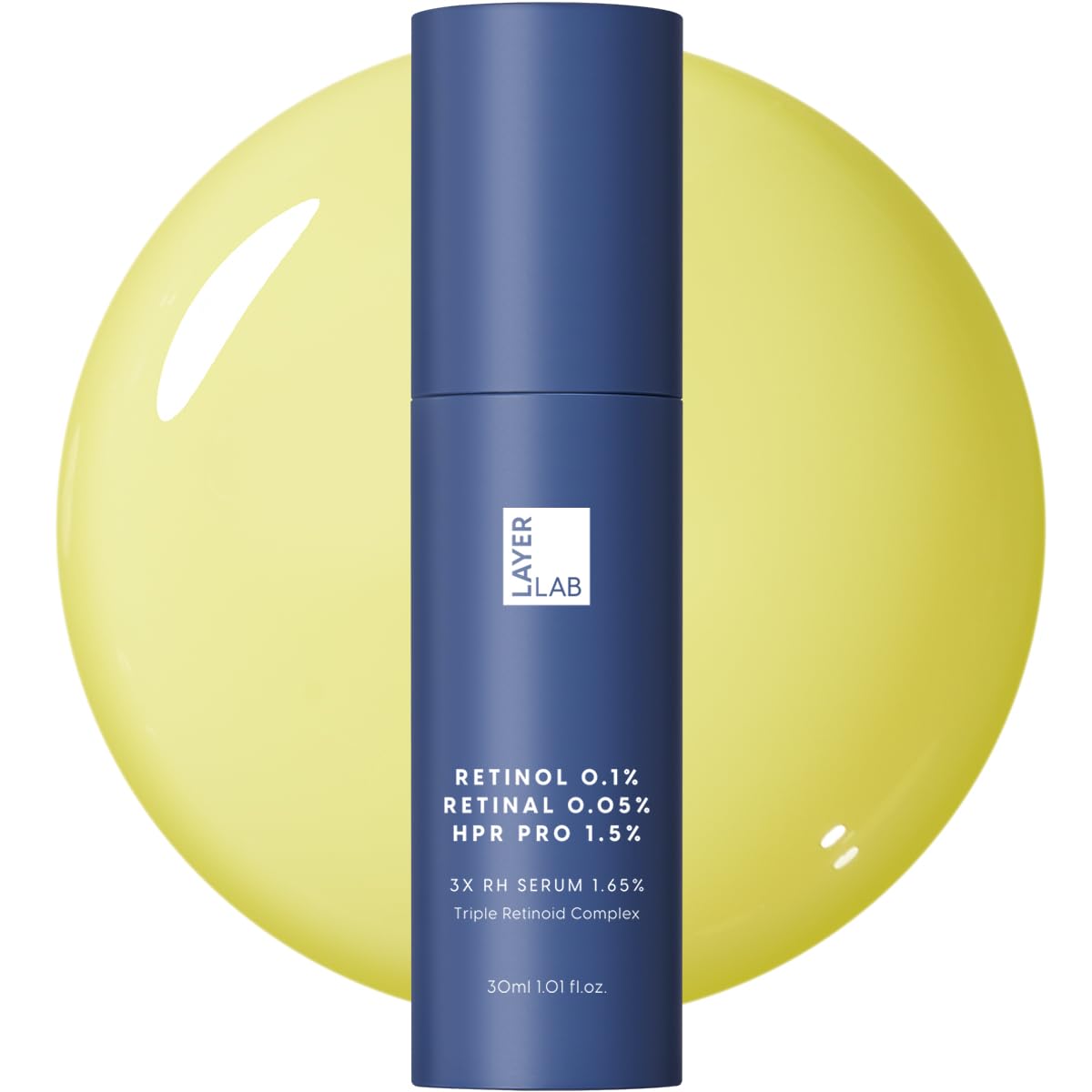LAYERLAB front bottle view showing product and elegant label benefit