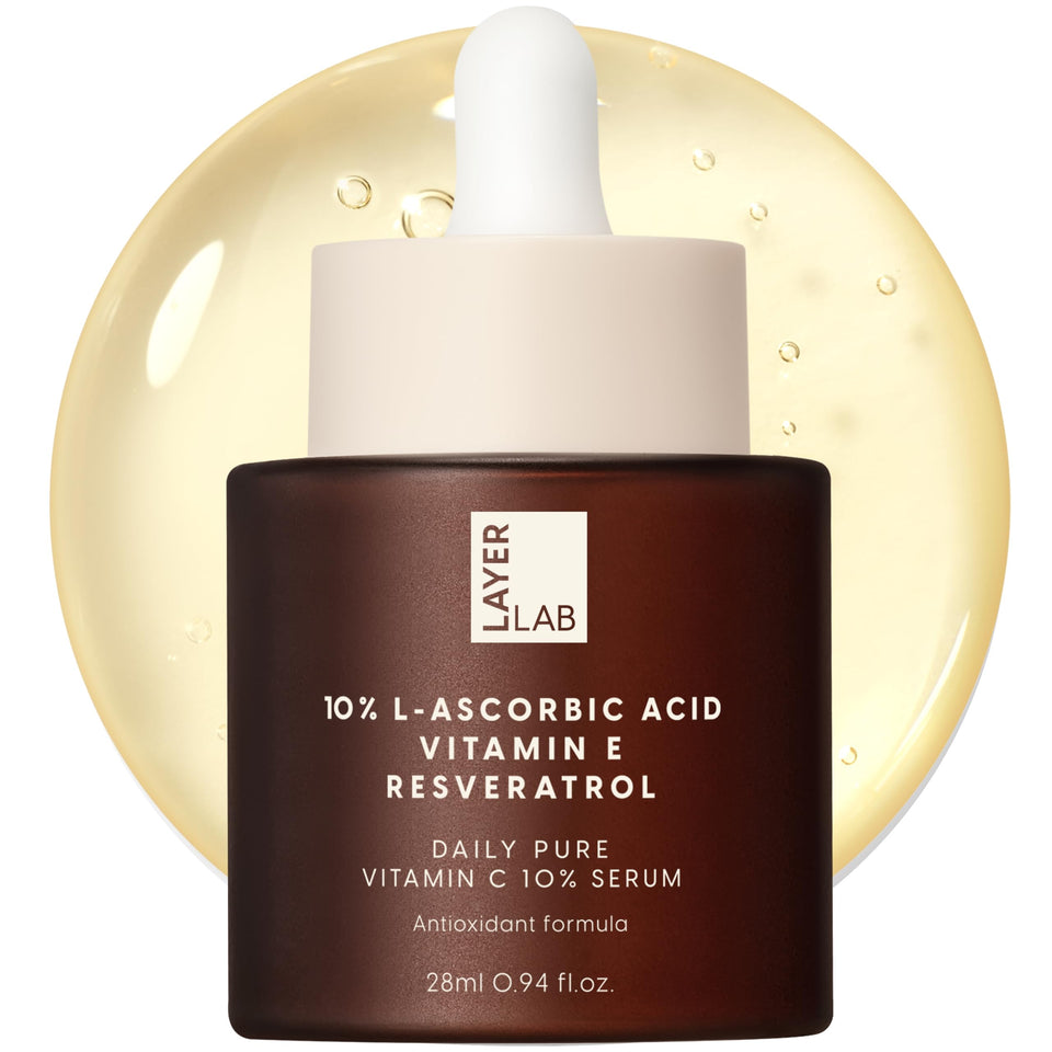 LAYERLAB front packaging of radiance serum shows sleek bottle and glow benefit