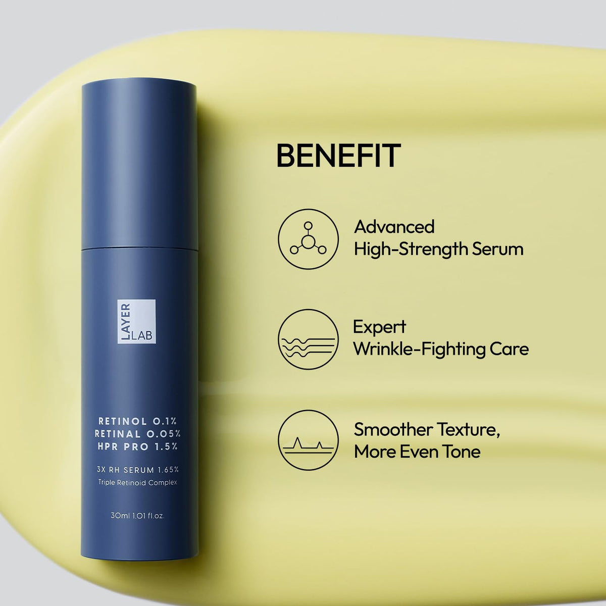 LAYERLAB serum on hand demonstrating finish and quick-absorbing benefit