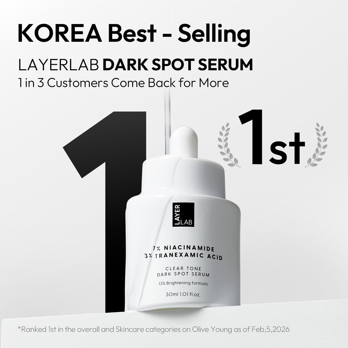 LAYERLAB serum beside moisturizer showing layering step for hydrated, even skin