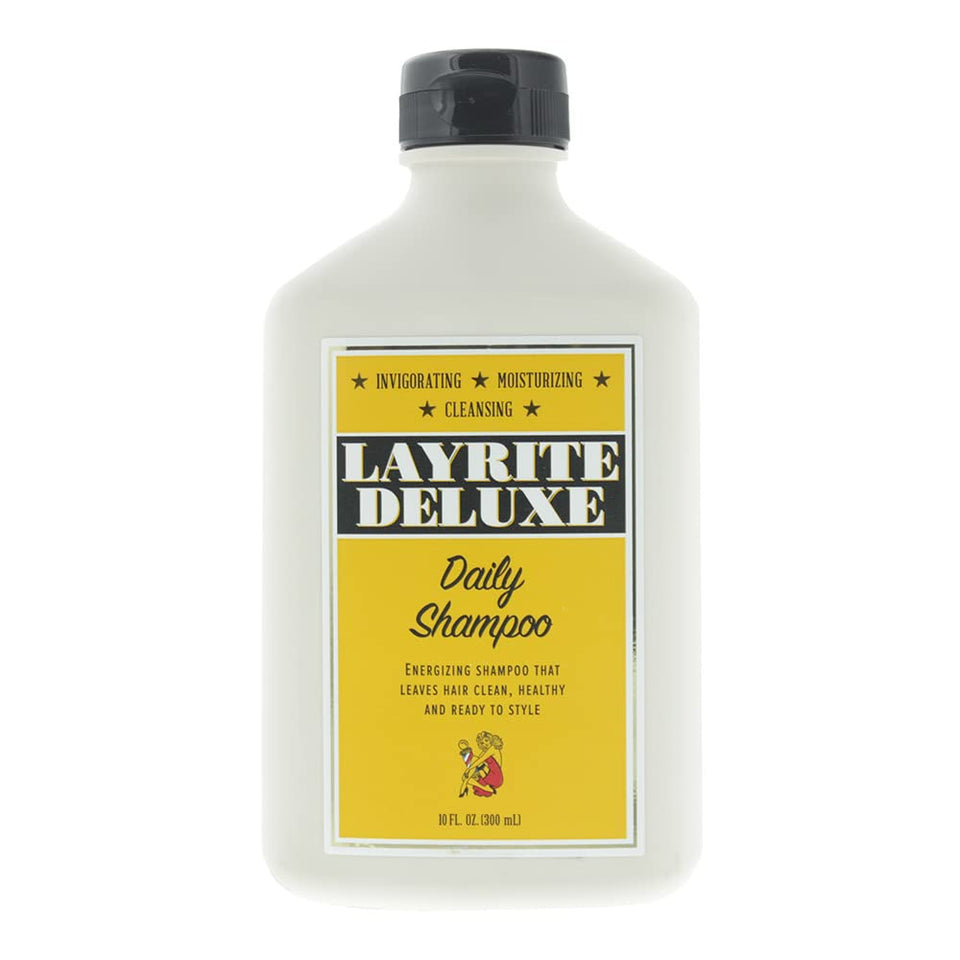 Layrite Daily Shampoo front bottle showing clean label and barber-formulated benefit