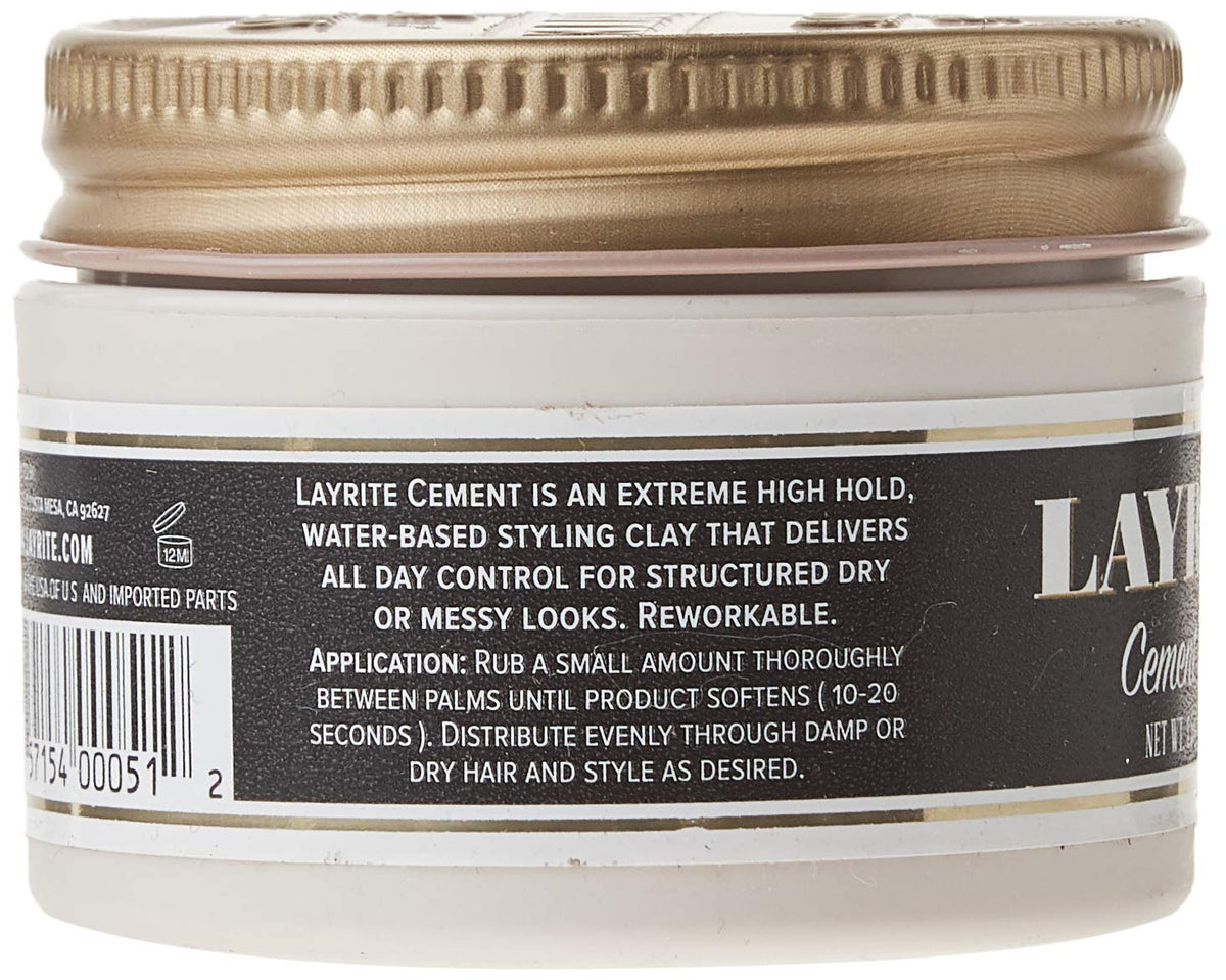 Layrite deluxe cement used by stylist styling hair demonstrating strong hold