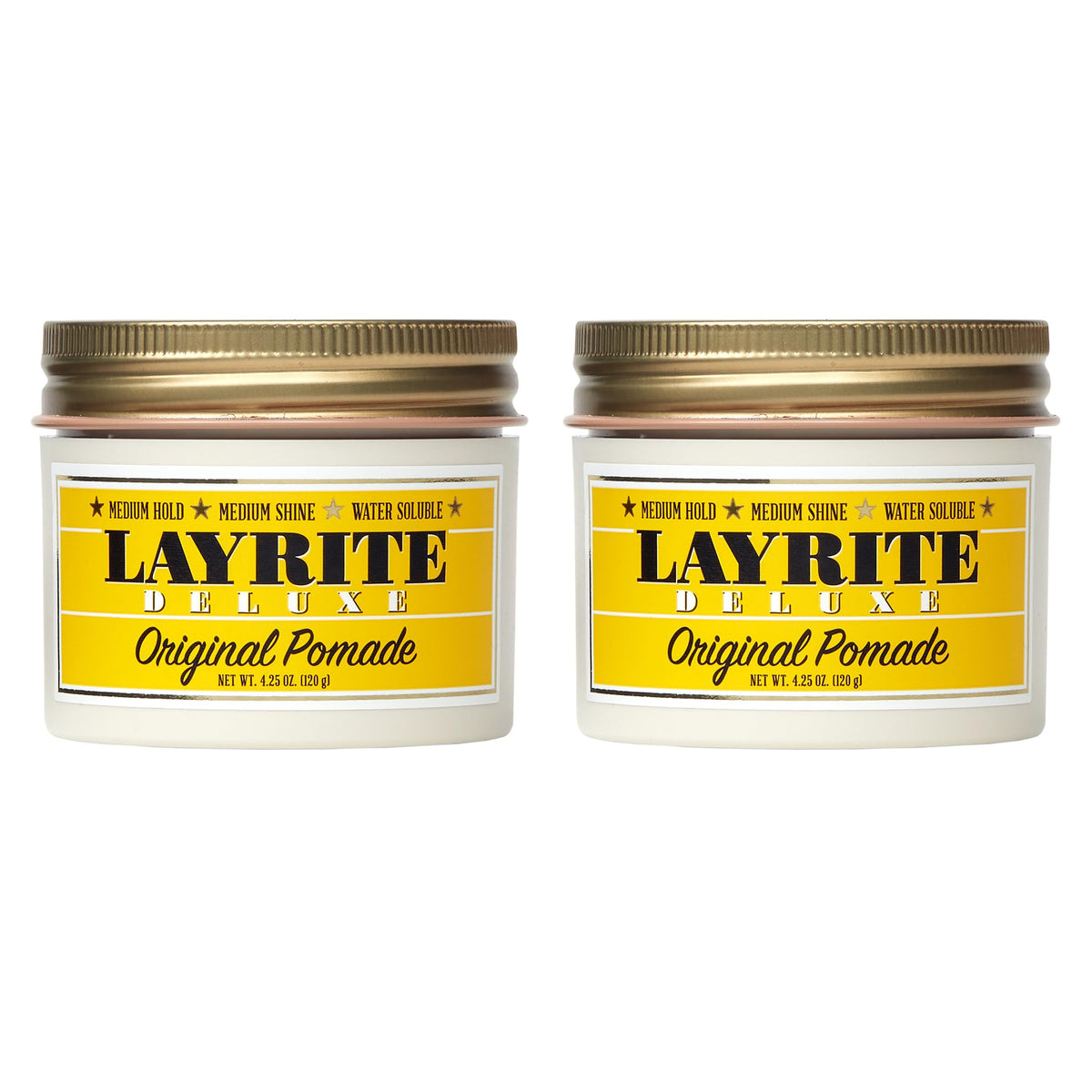 Layrite front packaging showing two 4.25 oz tins and brand clarity benefit