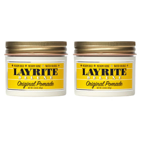 Layrite front packaging showing two 4.25 oz tins and brand clarity benefit