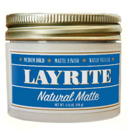 Layrite Natural Matte Cream jar front view showing label and size for quick identification and value