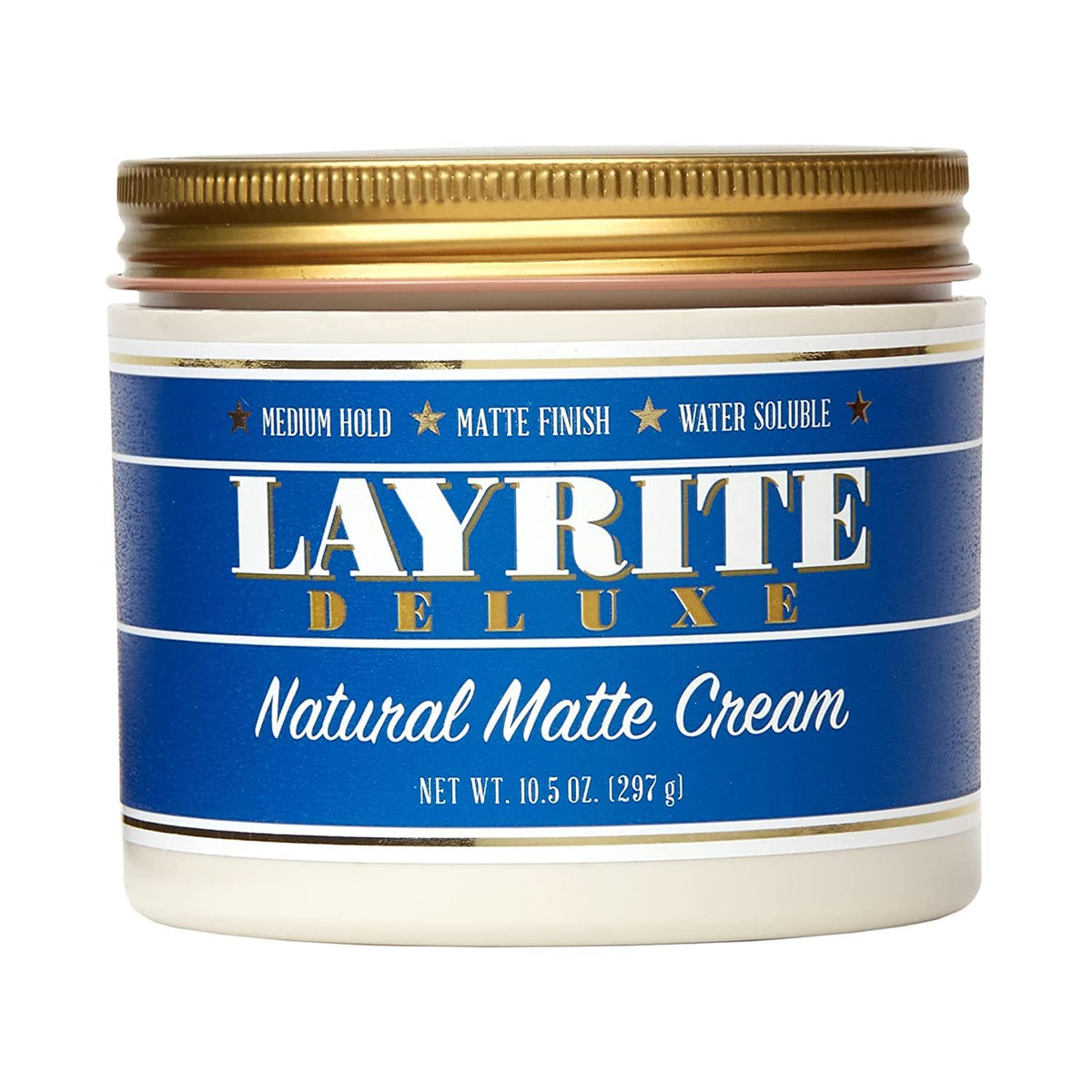 Layrite Natural Matte front jar showing label and clean matte benefit