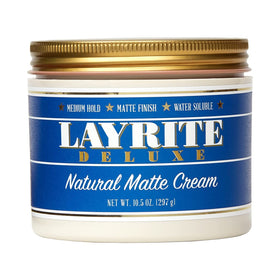Layrite Natural Matte front jar showing label and clean matte benefit