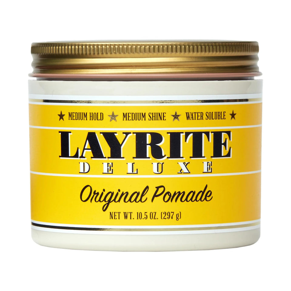 Layrite jar front view showing label and size, clear branding and benefit