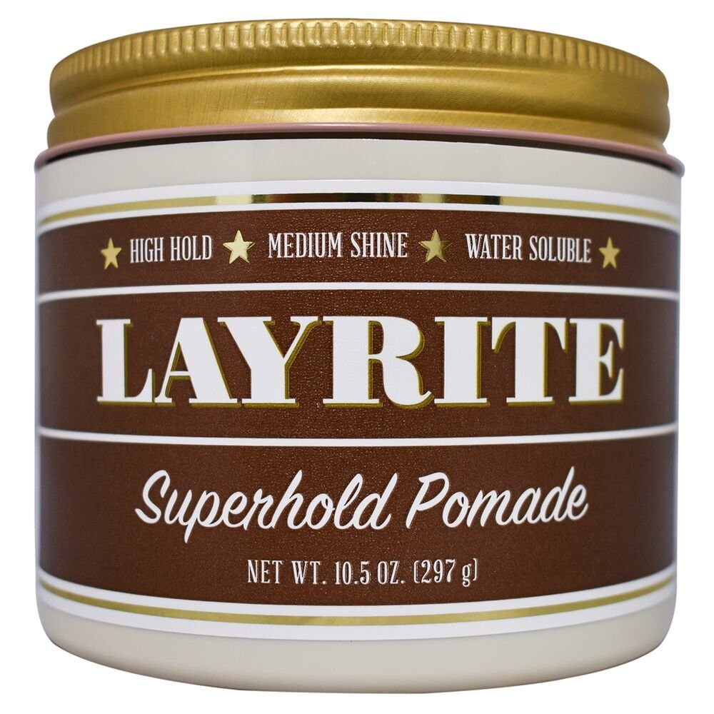 layrite Superhold pomade front jar showing label and size, confidence-in-control