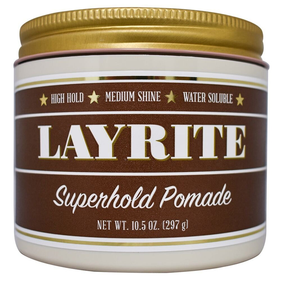 layrite Superhold pomade front jar showing label and size, confidence-in-control