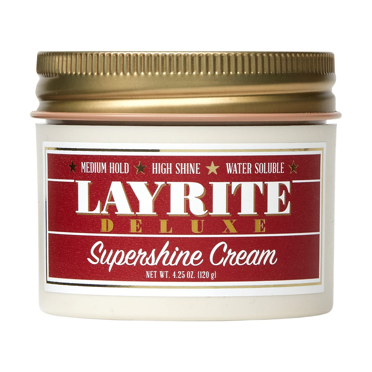 Layrite Supershine Cream front jar showing label and size for polished styling