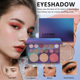 LAZORA eyeshadow palette detail highlighting pigment variety for versatile looks