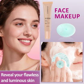 LAZORA foundation and powder detail highlighting smooth, even coverage