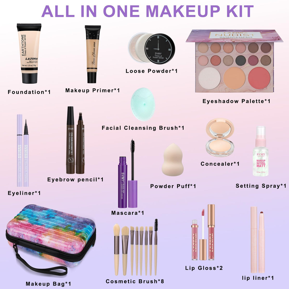 LAZORA open palettes display multiple shades and finishes for versatile teen and beginner looks