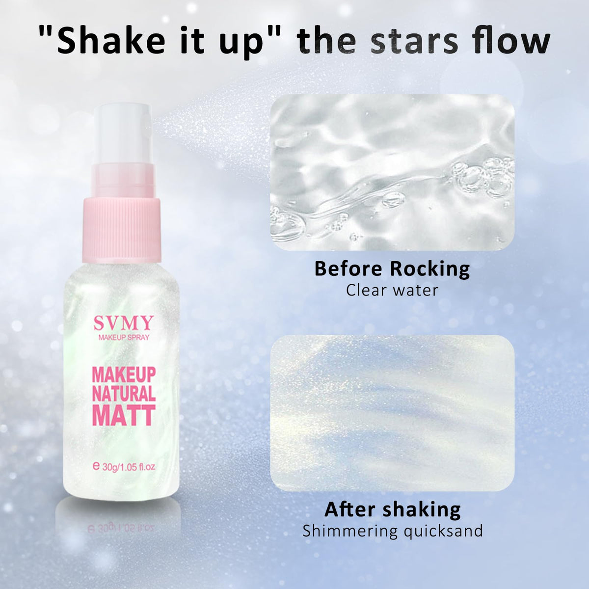 LAZORA setting spray and powder puff shown ready to lock a finished look
