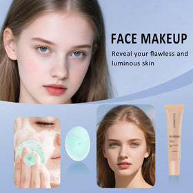 LAZORA foundation and blush texture swatches showing blendable skin-friendly formulas