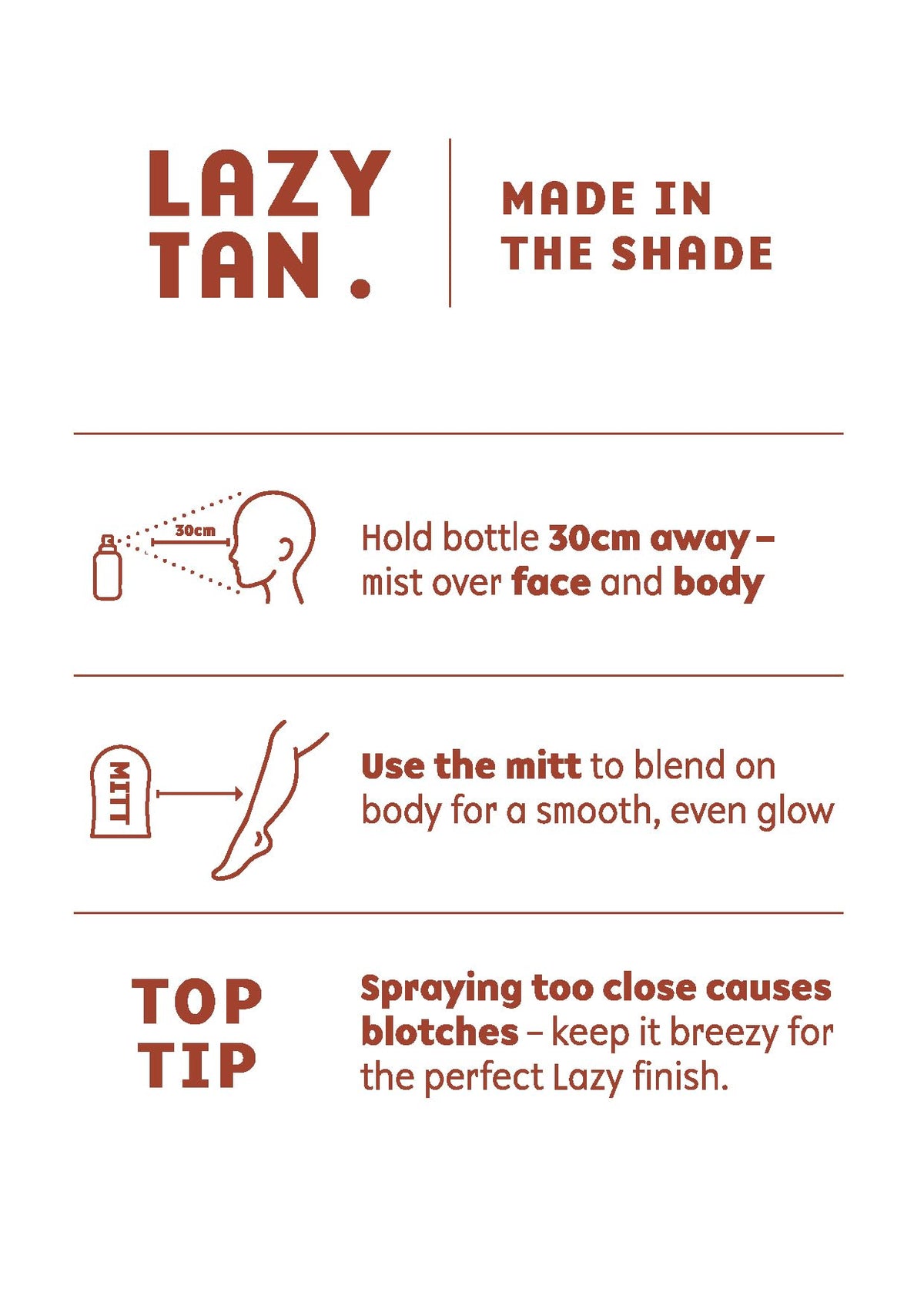 Lazy Tan fine mist close-up demonstrating even coverage benefit
