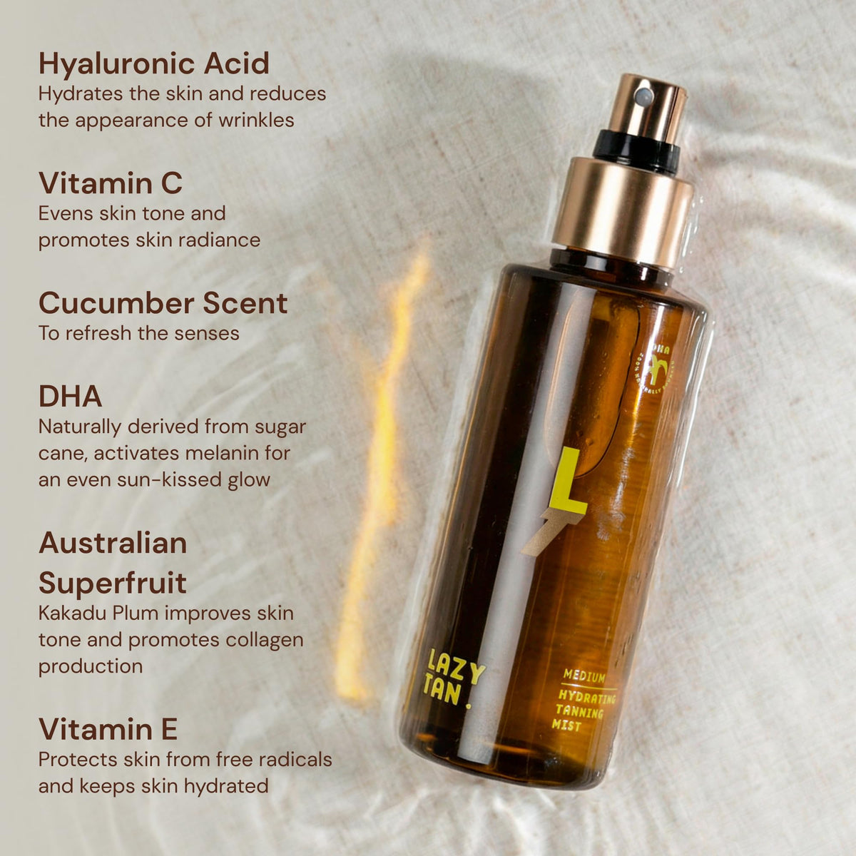 Lazy Tan label close-up showing non-toxic claims and usage tips