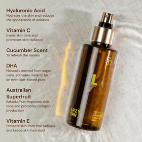 Lazy Tan label close-up showing non-toxic claims and usage tips