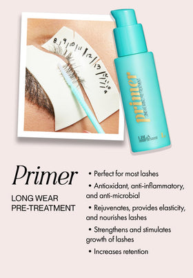 LBLA BEAUTY primer in lash studio setting showing improved adhesive performance