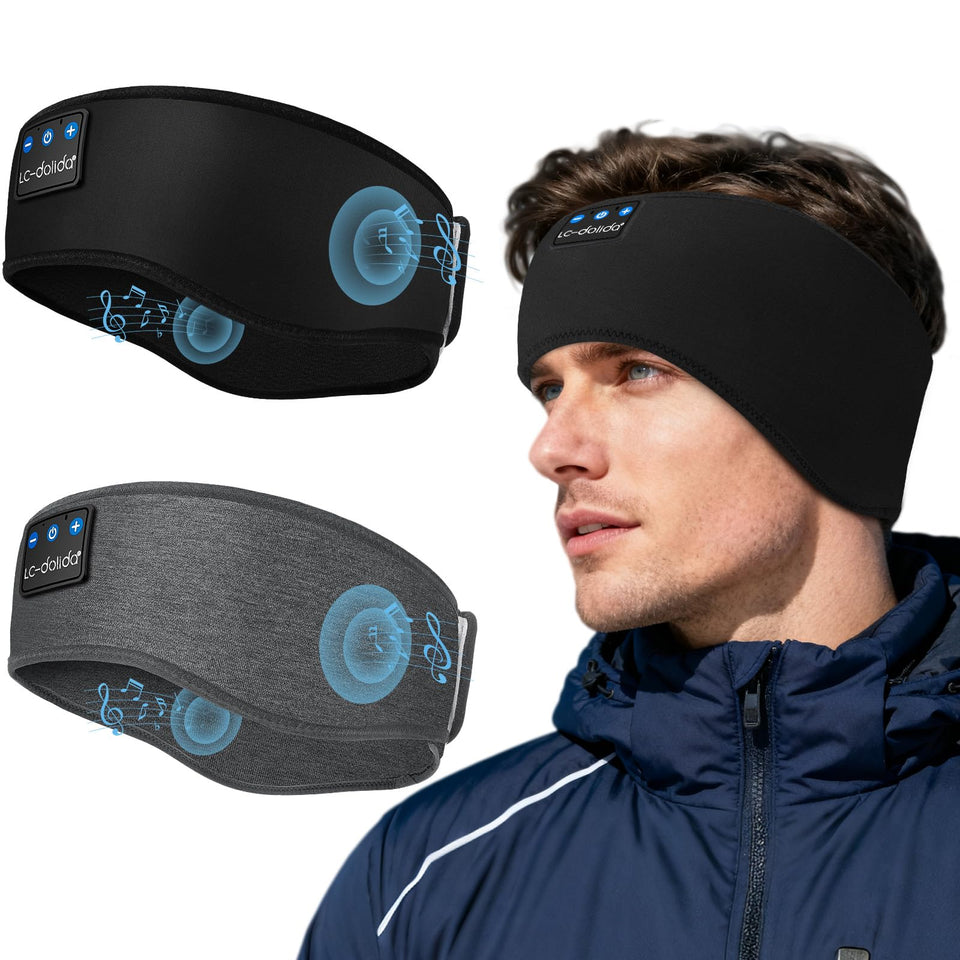 LC-dolida front view of both black and grey headbands showing colors and fit benefits