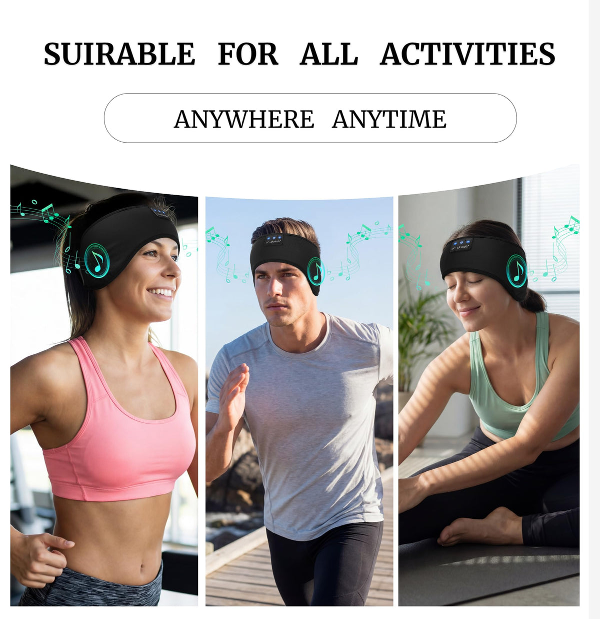 LC-dolida headband used while jogging showing sweat-wicking and hands-free audio benefit