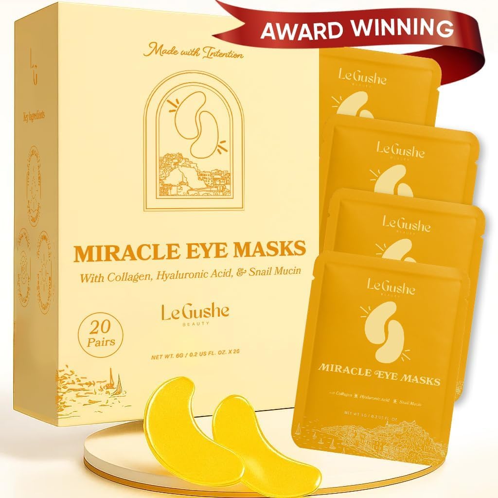 LE GUSHE front packaging showing gold eye patches, convenient travel-ready gift