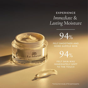 Le Mieux cream being applied to cheek, illustrating smooth spreadability and fast absorption