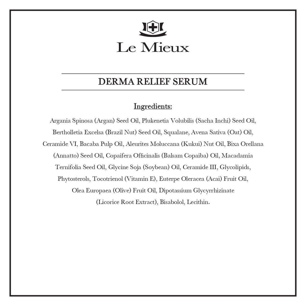 Le Mieux bottle beside kukui and argan oils, highlights nourishing botanical blend