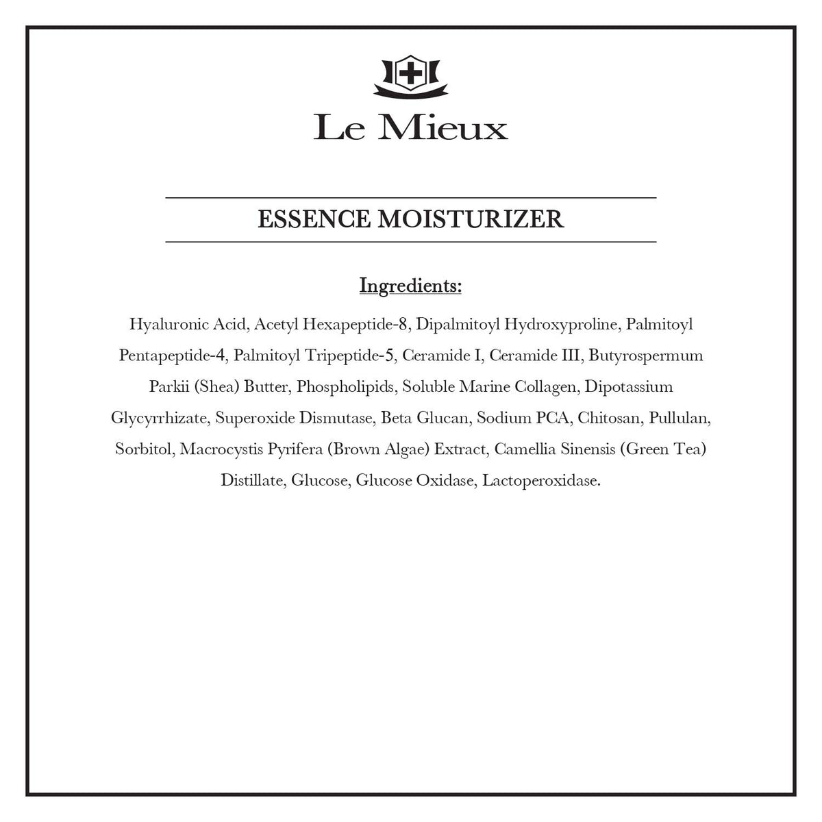 Le Mieux ingredient label close-up showing peptides and marine collagen benefit