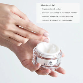 Le Mieux open jar top view showing cream surface and luxe finish for user appeal