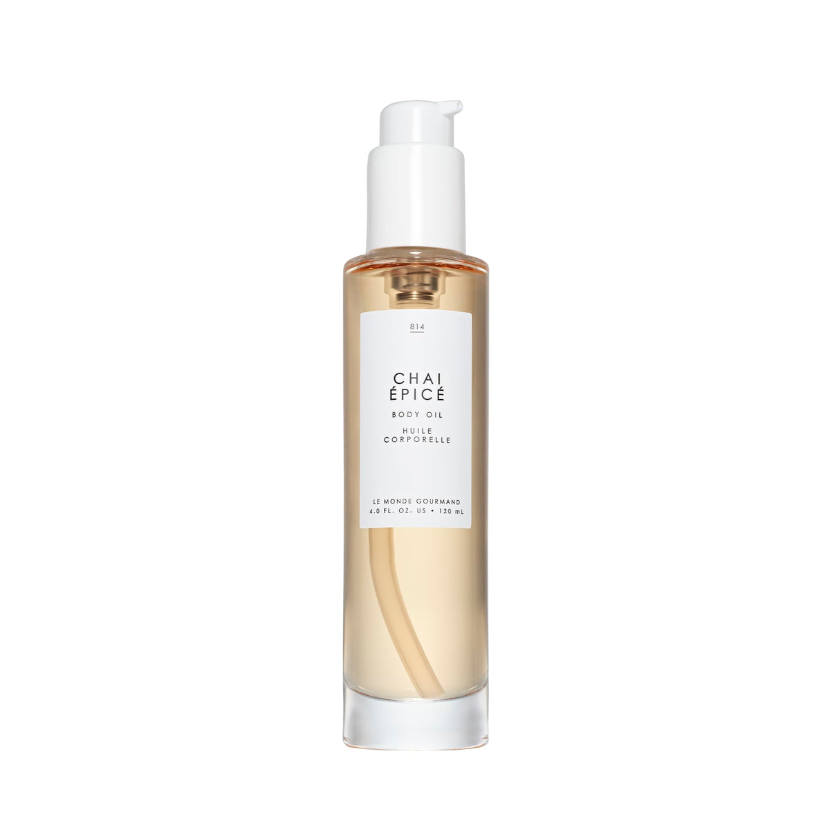 Le Monde Gourmand bottle front showing elegant packaging and inviting chai scent