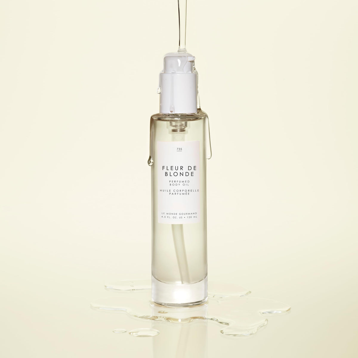 Le Monde Gourmand oil on bathroom shelf suggesting daily routine