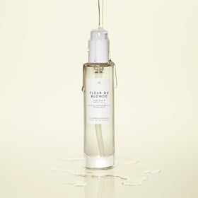 Le Monde Gourmand oil on bathroom shelf suggesting daily routine