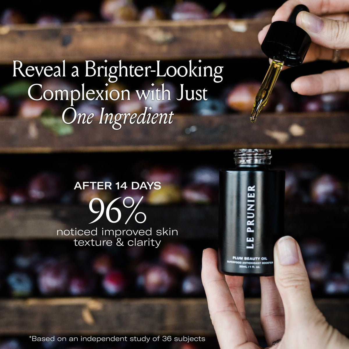 Le Prunier oil applied to skin for instant hydration and a dewy look