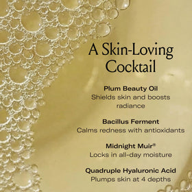 Le Prunier shaken bottle forming blended bi-phase mist for lightweight glow