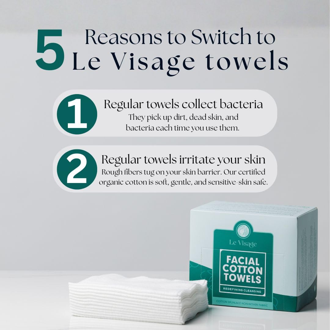 Le Visage towel flat lay displaying full 12 by 10 inch size and absorbency